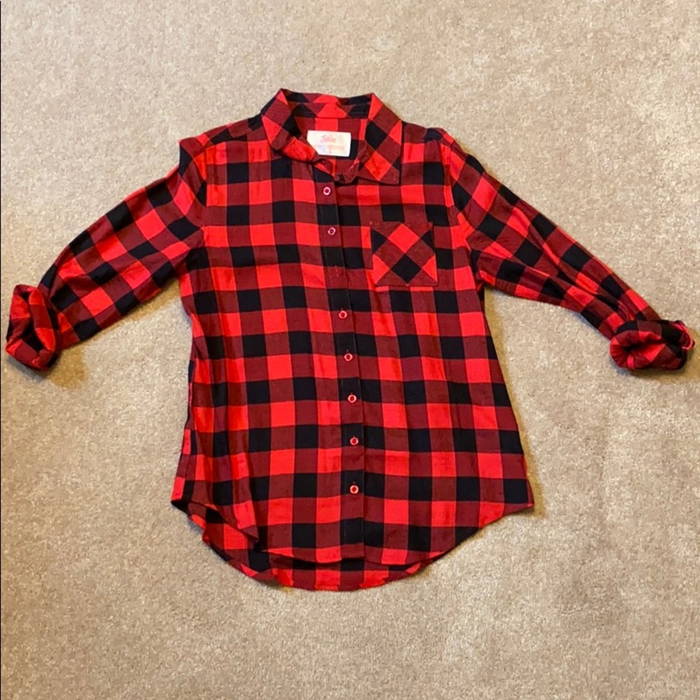 Justice red plaid button up